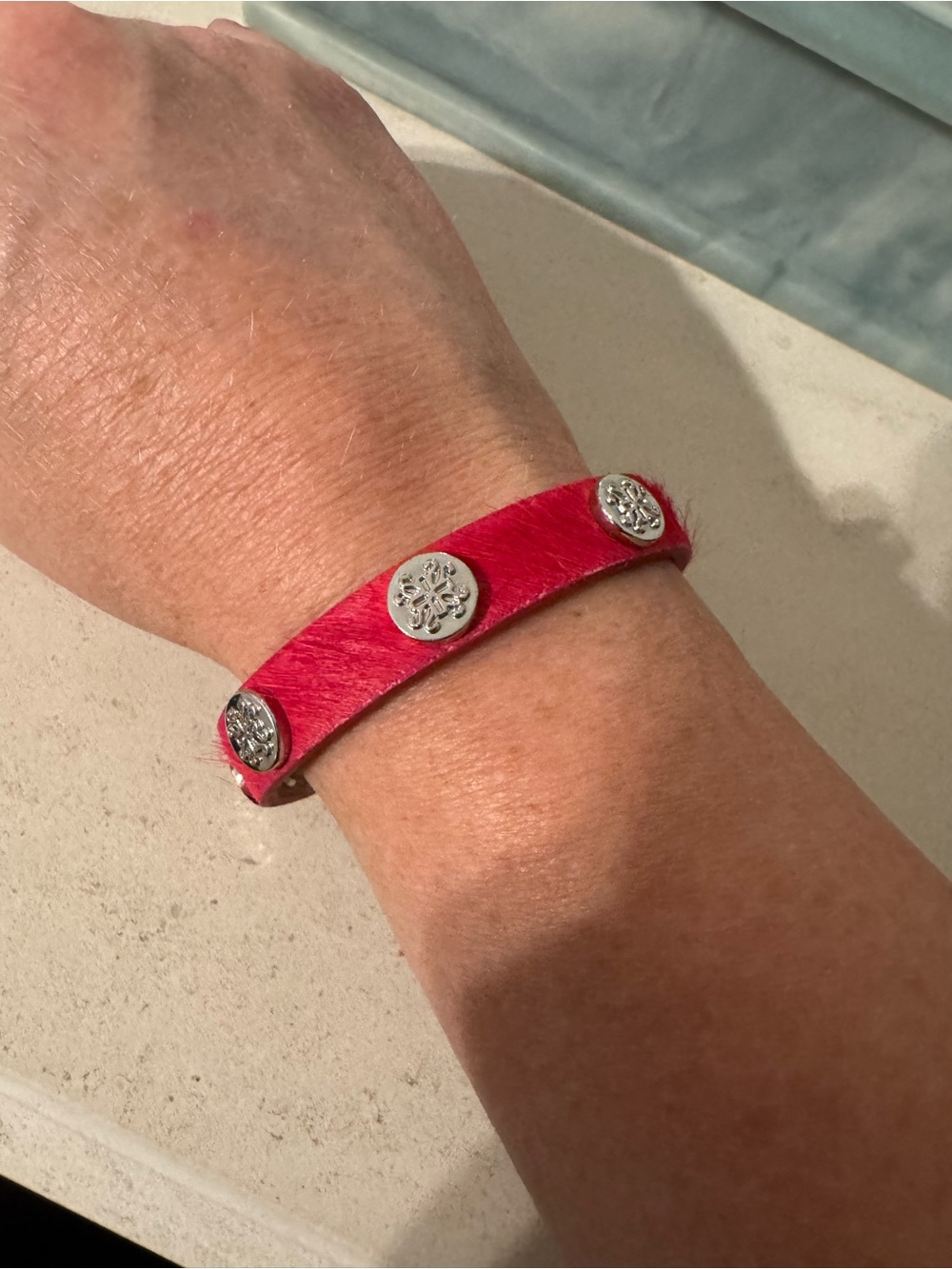 Rustic Cuff Hot Pink Leather Bracelet with Silver Accents